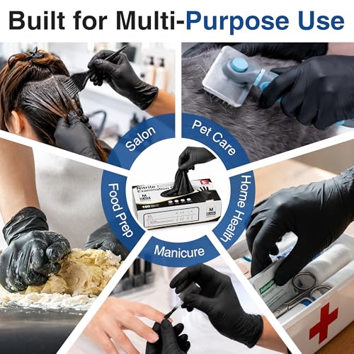 Disposable Nitrile Gloves Large Pack of 1000 Black Medical Exam Gloves - Latex-Free