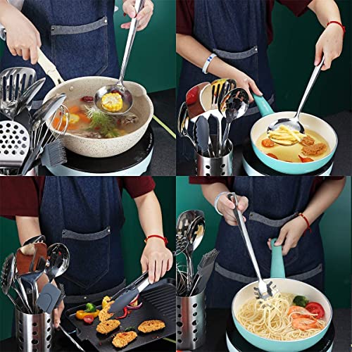 Berglander 13-Piece Stainless Steel Kitchen Utensils Set with Holder - Non-Stick & Heat Resistant