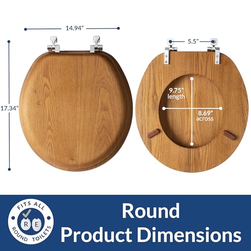 Mayfair Natural Oak Veneer Toilet Seat - Round with Chrome Hinges