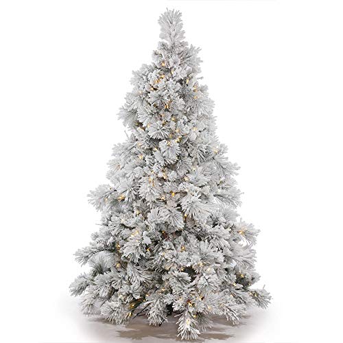 Vickerman 12ft Flocked Alberta Artificial Christmas Tree with White LED Lights - Green Variant