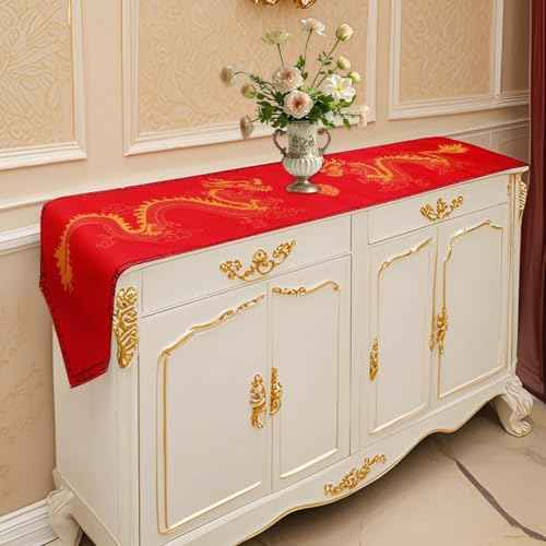 2 Pcs Chinese Dragon Printed Table Runner 13x72Inch China New Year Decorations Red Table Cover for Spring Festival Kitchen Dining Tables Decoration Asian Party Decoration