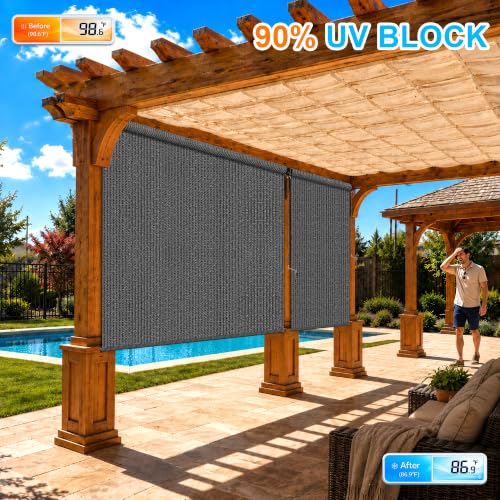 Solace Shade 8' x 8' Grey Outdoor Cordless Roller Shade Sunblock Privacy Screen