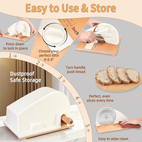 Cream Manual Bread Slicer for Sourdough & Artisan Loaves - CAWIU Upgraded Cover