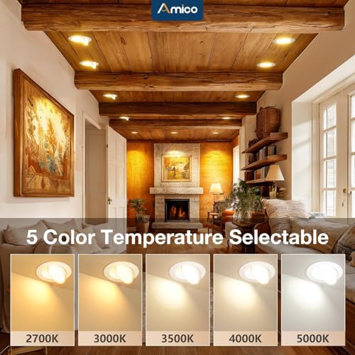 White 6-Inch Gimbal LED Recessed Ceiling Light 5CCT Adjustable Brightness