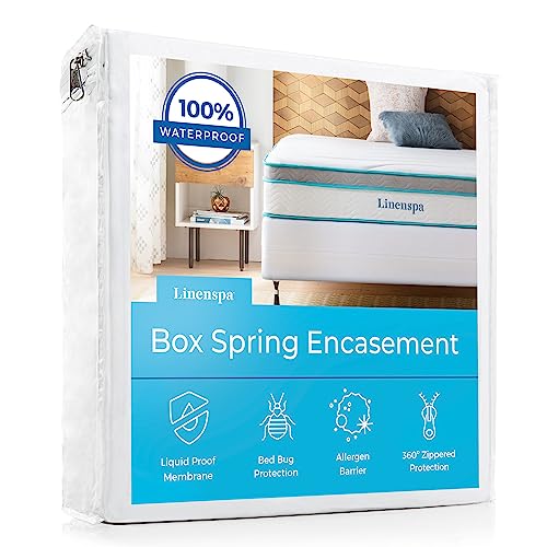 Linenspa Waterproof Box Spring Encasement - White Queen 360° Cover