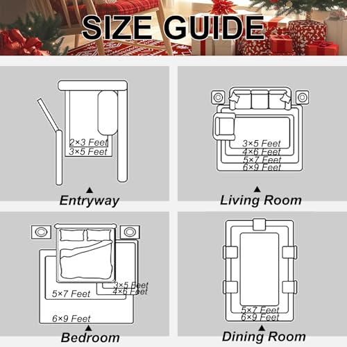 Merry Christmas Rug 2' x 3' Santa Claus Area Rug Winter Snowflake Doormat Blessing Floor Mat Carpet for Entryway Bedroom Happy New Year Decor