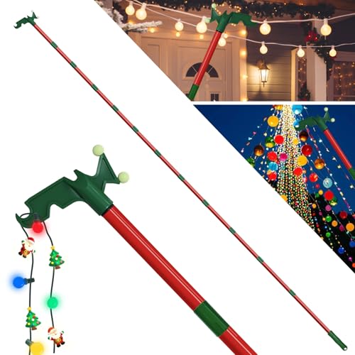 Tryitsbest Adjustable Christmas Light Hanger Pole with Utility Hooks, 3-14.5 ft