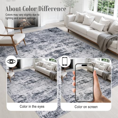 Grey 5x7 Modern Washable Indoor Rug for Living Room - Soft Non-Slip Carpet