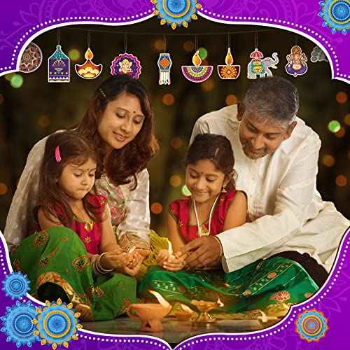 36 Pieces Happy Diwali Wooden Hanging Ornaments Decoration Indian Theme Festival of Lights Party Decor Diwali Deepavali Wood Cutout Ornaments for Home Doorway Curtain Party Decoration Supplies
