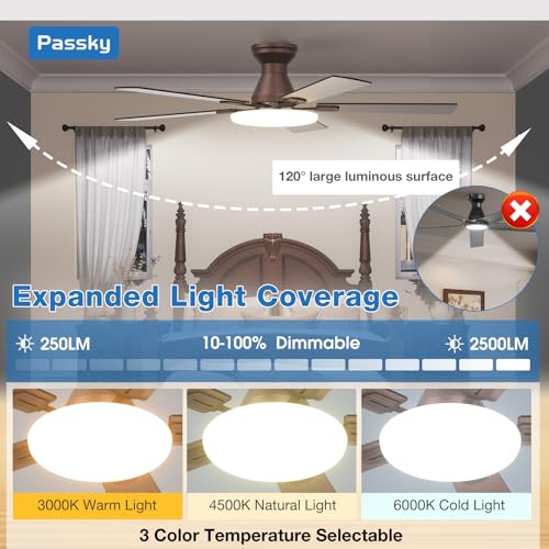 Brown 52-Inch Low Profile Ceiling Fan with Lights and Remote Control