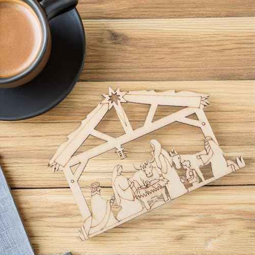 20pcs Christmas Nativity Scene Ornaments Set, 3D Wooden House Hanging Decorations, Religious Christian Xmas Tree Ornaments, The Birth of Jesus Decor for Family
