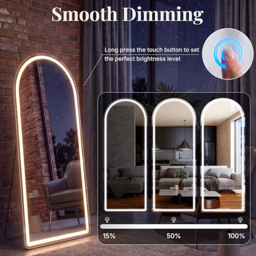 Elegant LED White Arched Full-Length Mirror with Lights - 60 Inch
