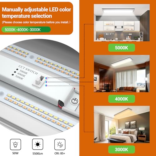 4FT Dimmable LED Wraparound Light - 3 Color Temp, 50W Flush Mount Ceiling Fixture - 1 Pack