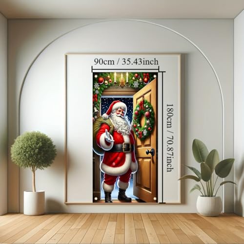 Festive Santa Welcome Christmas Banner 71x35 Inch Holiday Door Backdrop Outdoor Yard Decor