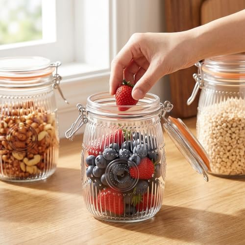 Amzcku 32oz Wide Mouth Vintage Mason Jars with Airtight Lid - 6 Pack