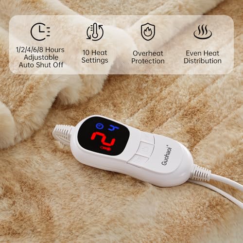 Guohaoi Electric Heated Blanket Faux Rabbit Fur Throw 62x84 Inches