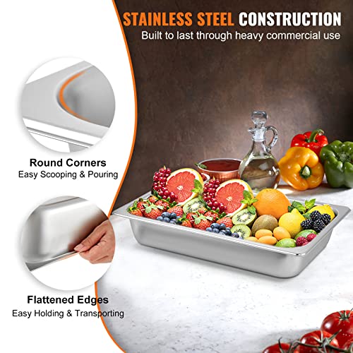 VEVOR 4-Inch Deep Stainless Steel Hotel Pans (6 Pack) Full Size Commercial Food Storage