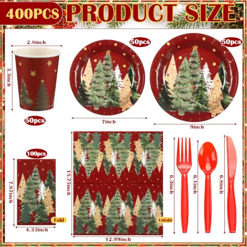 Sinmoe Christmas Tree Paper Plate Napkin Dinnerware Set - Red & Green