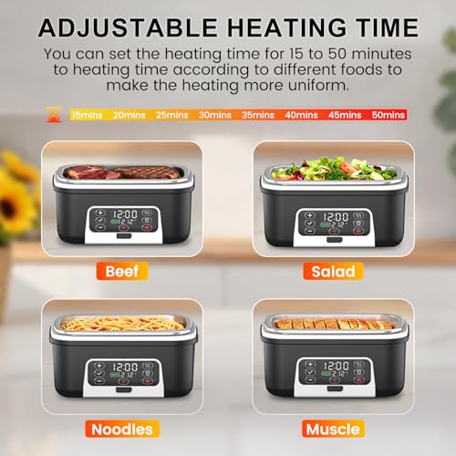 Omboos Black Cordless Electric Heated Lunch Box 6.3 Cups | Self-Heating, Rechargeable, Leakproof, Removable Divider