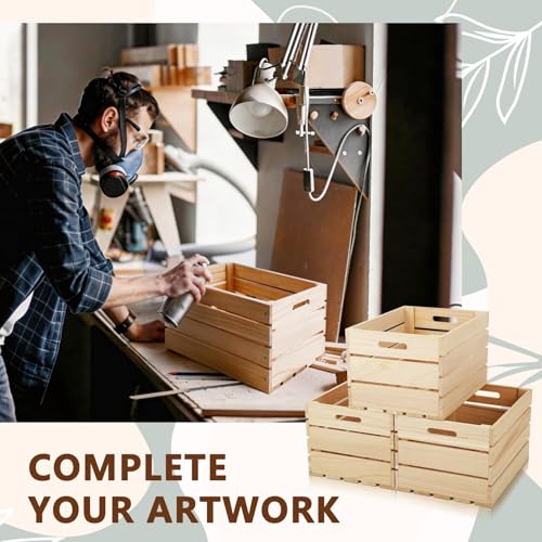 Natural Wood 3 Pack Large Wooden Storage Crates 16 x 12 x 9.5 Inches - Unfinished Rustic Organizer