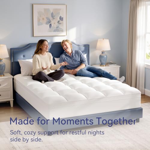 White Queen Mattress Topper Extra Thick Pillow Top Bed Cover - ELEMUSE