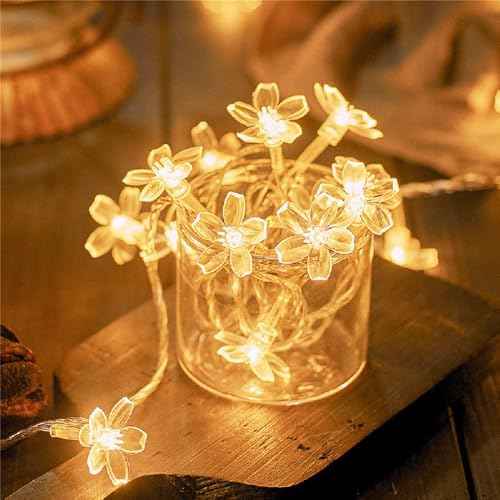 Flower String Lights Plug in, 10ft 20 LED Warm White Cherry Blossom Fairy String Lights for Party Birthday Wedding Christmas Home Decoration