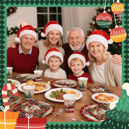 Hiboss Christmas Party Supplies 104 pcs Santa & Snowman Disposable Tableware - Variation 03
