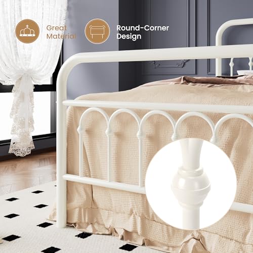 Cream Twin Size Metal Platform Bed Frame with Headboard - Elegant & Durable
