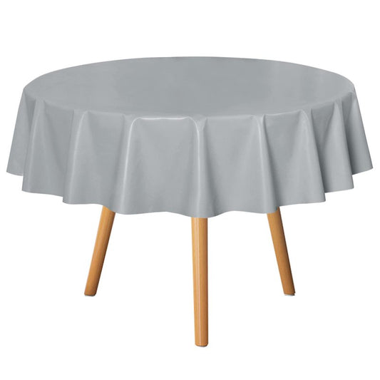 sancua 100% Waterproof Rectangle PVC Tablecloth - 60 x 60 Inch - Oil Proof Spill Proof Vinyl Table Cloth, Wipe Clean Table Cover for Dining Tables, Buffet Parties and Camping, Silver Grey