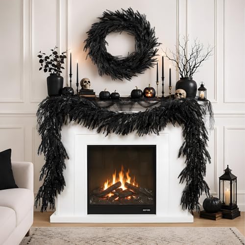 Black 9FT Artificial Norfolk Pine Garland Halloween Decor Indoor Outdoor