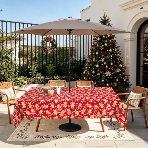 Christmas Gingerbread Outdoor Tablecloth with Umbrella Hole Zipper