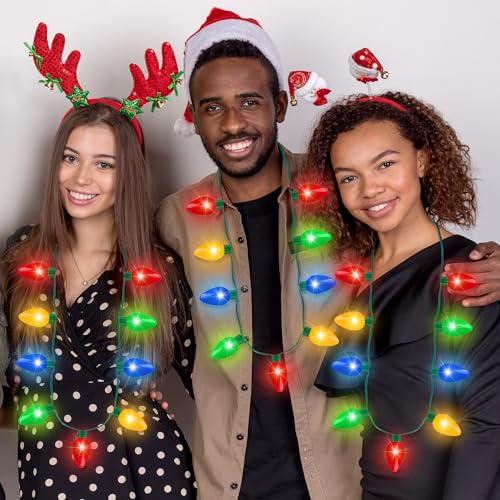 3PCS Christmas Light Necklace, Colorful Glowing Necklace with 9 LED