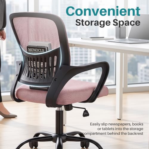 OLIXIS Pink Mid-Back Ergonomic Office Desk Chair with Lumbar Support