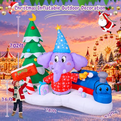 GIFTFIND 7.9 FT Christmas Elephant Train Inflatable Outdoor Decor with LEDs - Elephant Train Variant