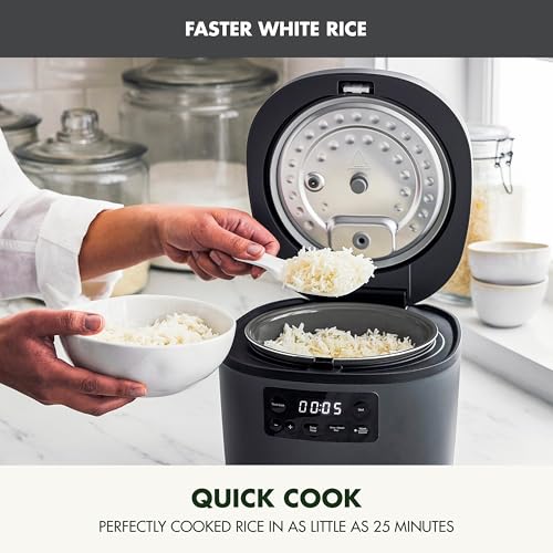 8-Cup Family-Size Rice Cooker - Graphite, PFAS-Free Ceramic Nonstick, Presets