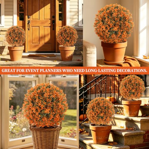 Fall Boxwood Topiary Trees - Artificial Shrubs with Ground Spike, UV-Resistant Outdoor Decor, 2 Pack