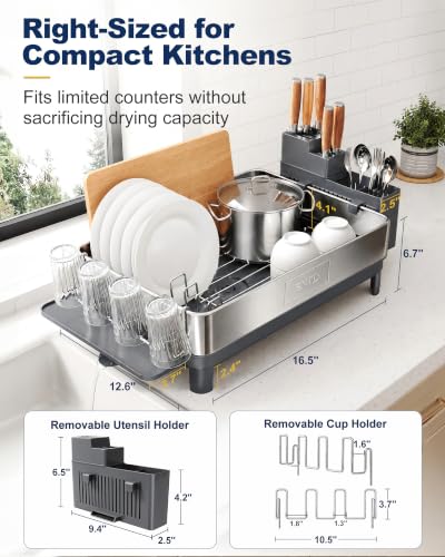 SNTD Grey Stainless Steel Dish Drying Rack for Small Kitchen Counter