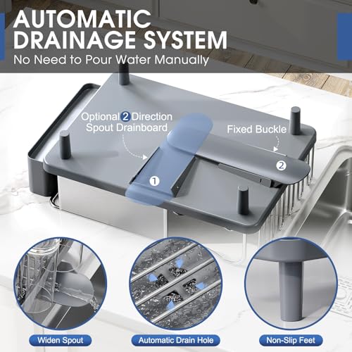 Urackify Gray Stainless Steel Dish Drying Rack 16.9 x 12.4 inches - Rustproof Kitchen Organizer