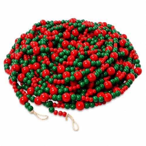 Zeyune 1 Piece Christmas Beads Garland 66 Feet Red & Green Rustic Decor