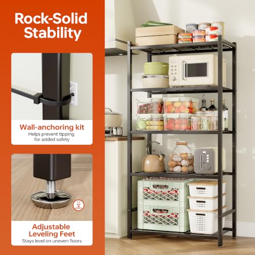 Storage Shelves, 5-Tier Metal Shelving Unit with 120 lbs Per Shelf,