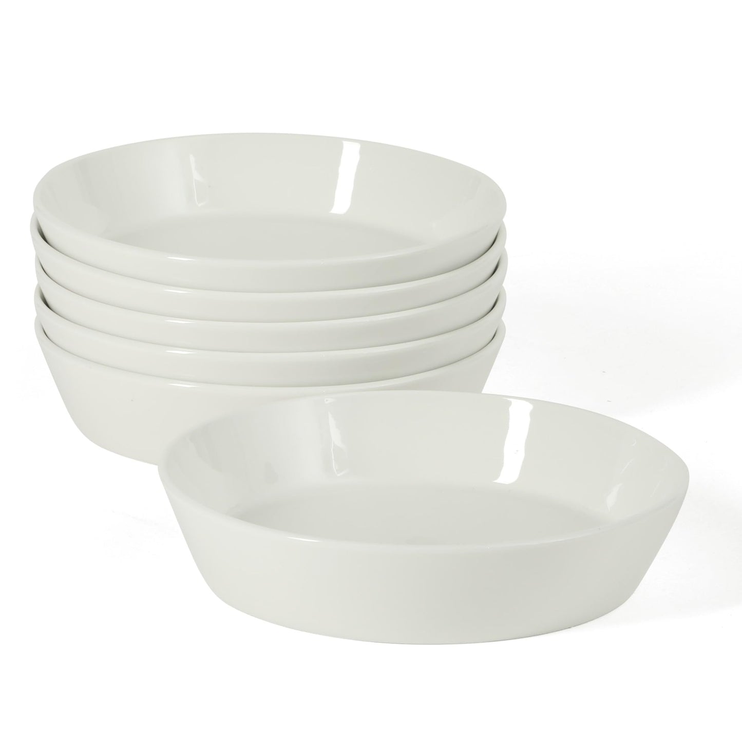 Martha Stewart Selma Pasta Bowls Set of 6, 43oz White Porcelain Soup Bowls & Salad Bowl, Wide and Shallow, Chip Resistant, Dishwasher & Microwave Safe