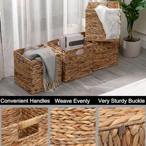 Water Hyacinth Storage Baskets 11x11 inch - 4 Pack Handwoven Cube Bins