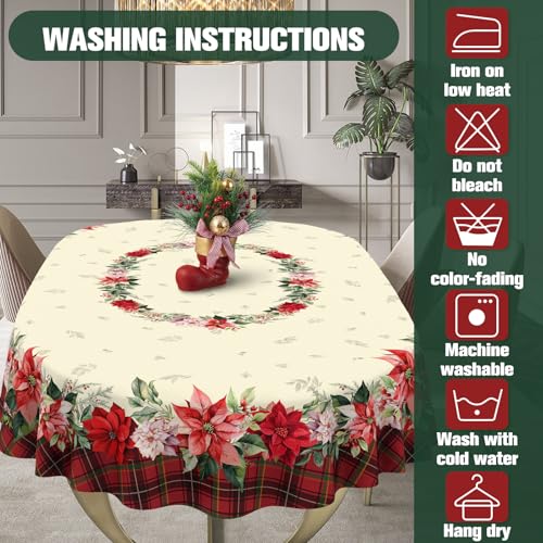Uwdfnwuif Red Holly Christmas Tablecloth Waterproof 60x102 Oval Holiday Decor