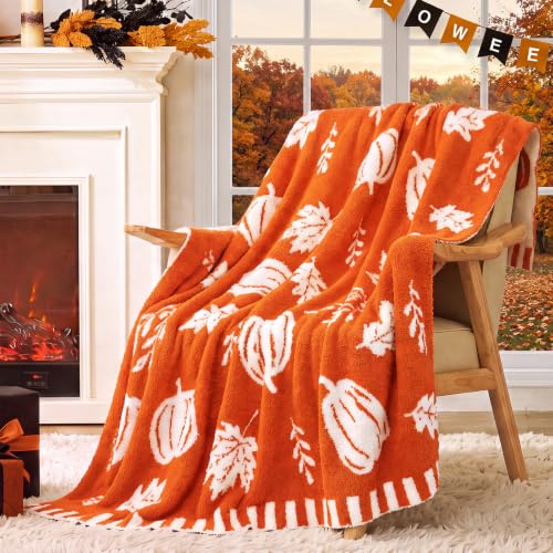 Fall Pumpkin Leaf Reversible Throw Blanket 50x60 Inches - Cozy Halloween Decor