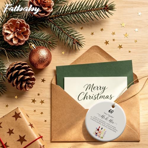Fatbaby 60th Anniversary Christmas Ornament for Couples - 60 Years Together Gift, Ceramic, 2.9" with Box & Ribbon
