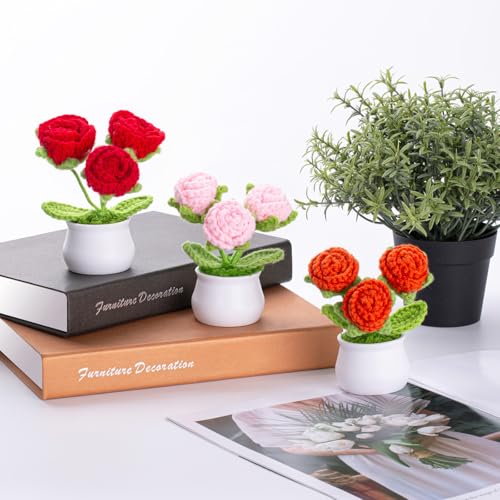 ZHIYUXI Red Eternal Rose Crochet Preserved Roses Forever Flower Decor for Teacher's Day, Birthday, Christmas, Anniversary, Crochet Gifts for Women, Mom, Wife