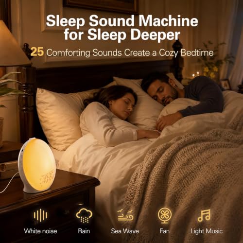 White Full-Screen Wake Up Light Sunrise Alarm Clock with 25 Sounds Bluetooth FM Radio