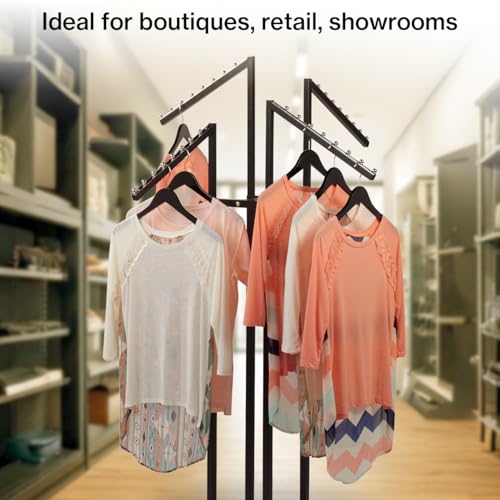 Black 4-Way Adjustable Clothing Rack with Slanted Arms for Retail & Home Display