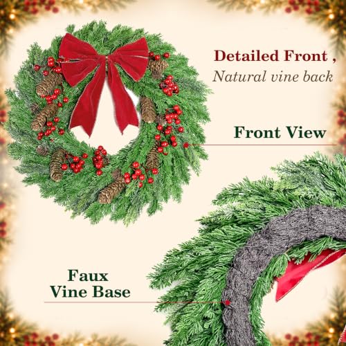 20 Inch Artificial Christmas Wreath for Front Door - Rustic Holiday Decor