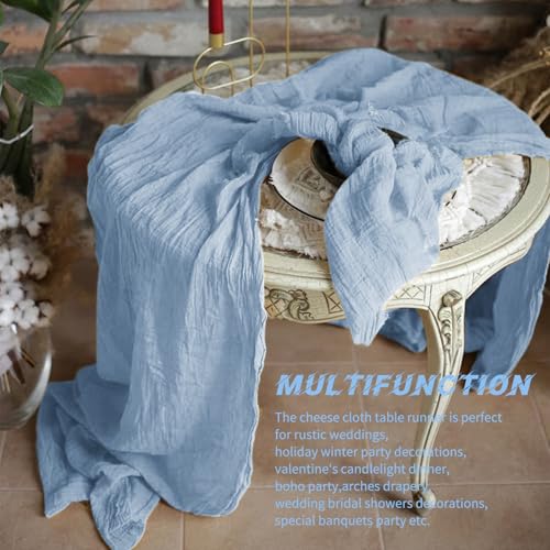 Dusty Blue Cheesecloth Table Runners 17x108 Inches - 10 Pack for Wedding & Party Decor